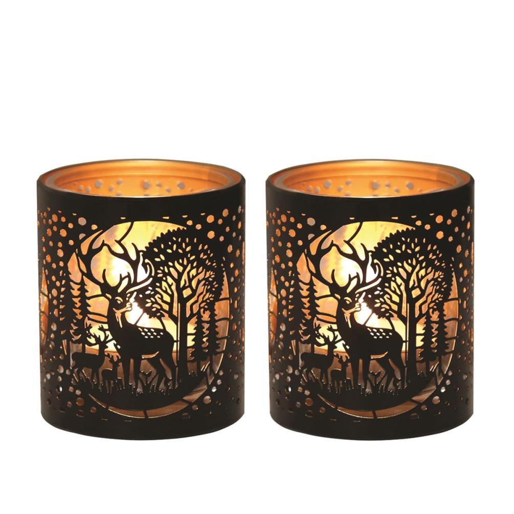 Aroma Black & Gold Deer Family 2 Tealight & Votive Holder Set £8.09
